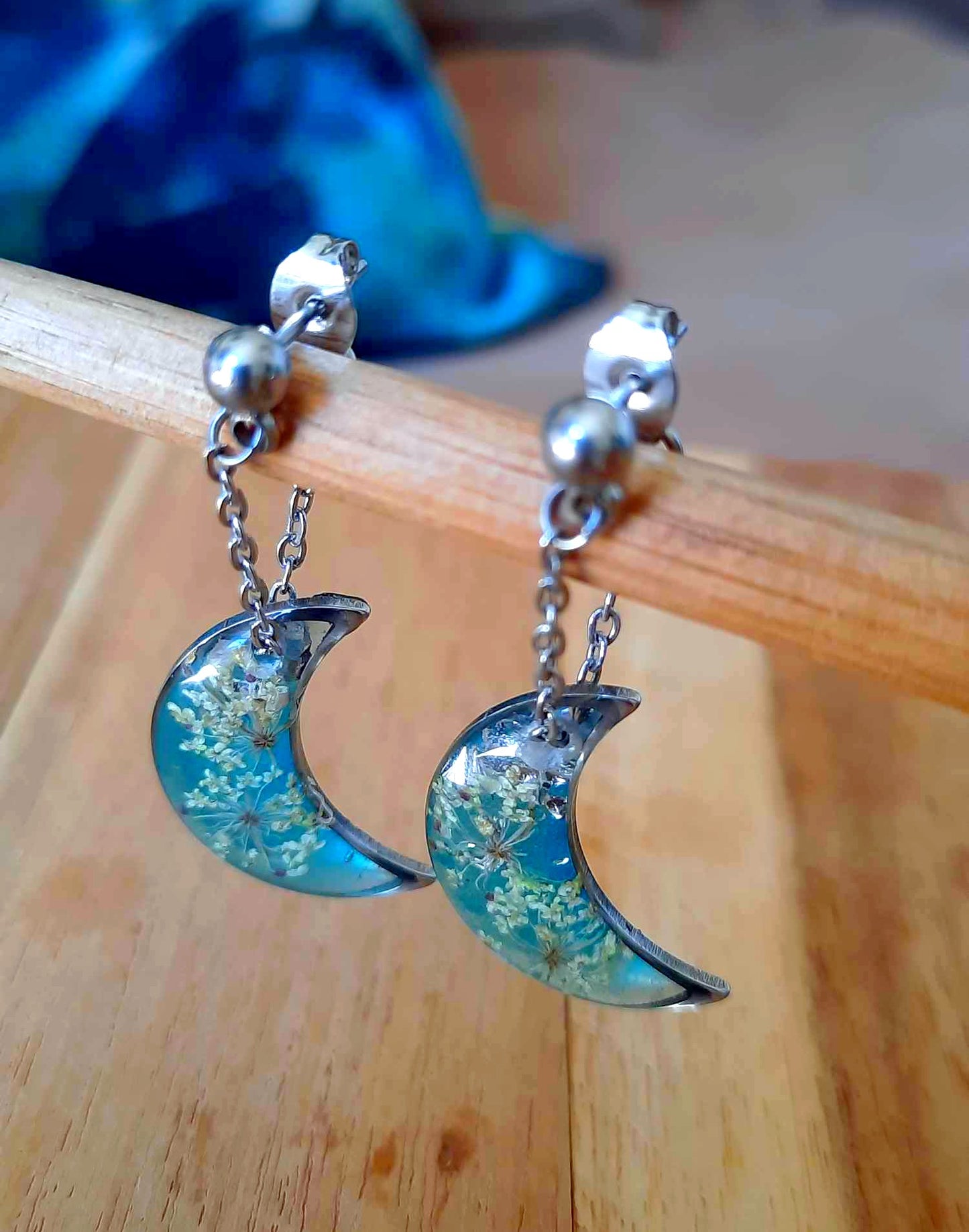 Boucles d'oreille, Lune Fleur de carotte