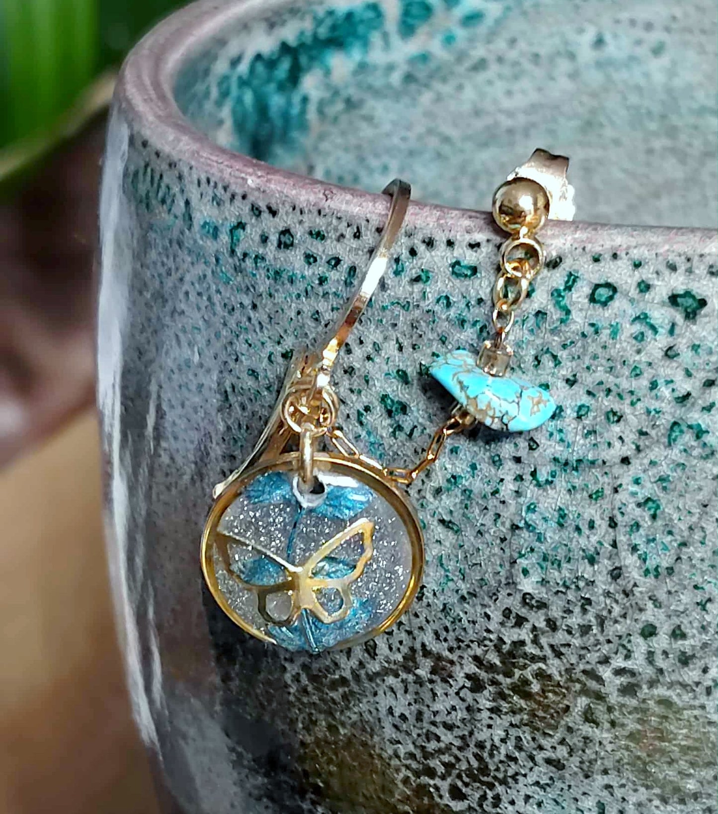 Boucles d'oreille Double piercing Fougère