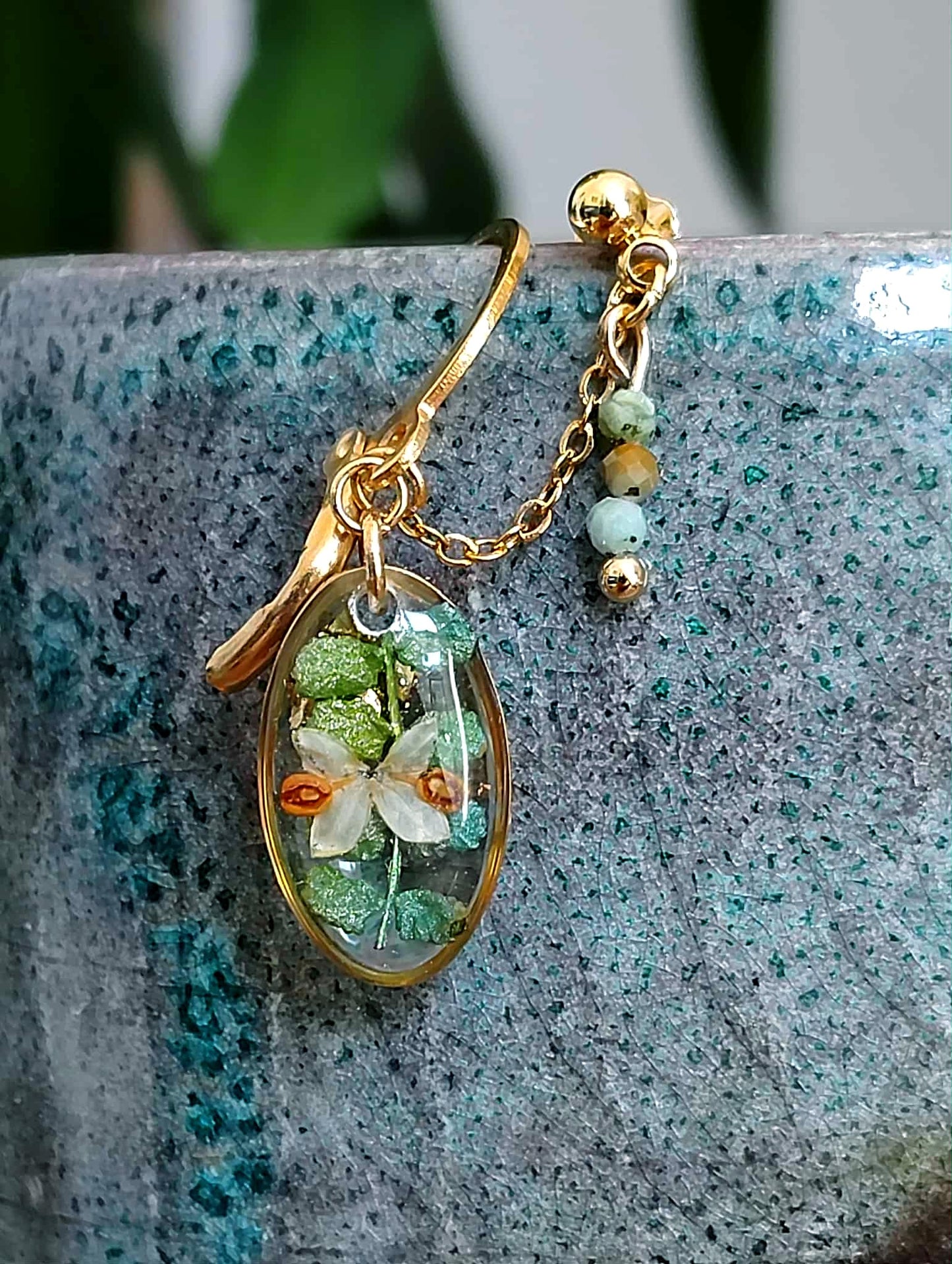 Boucles d'oreille Double piercing Fleur d'olivier Fougère