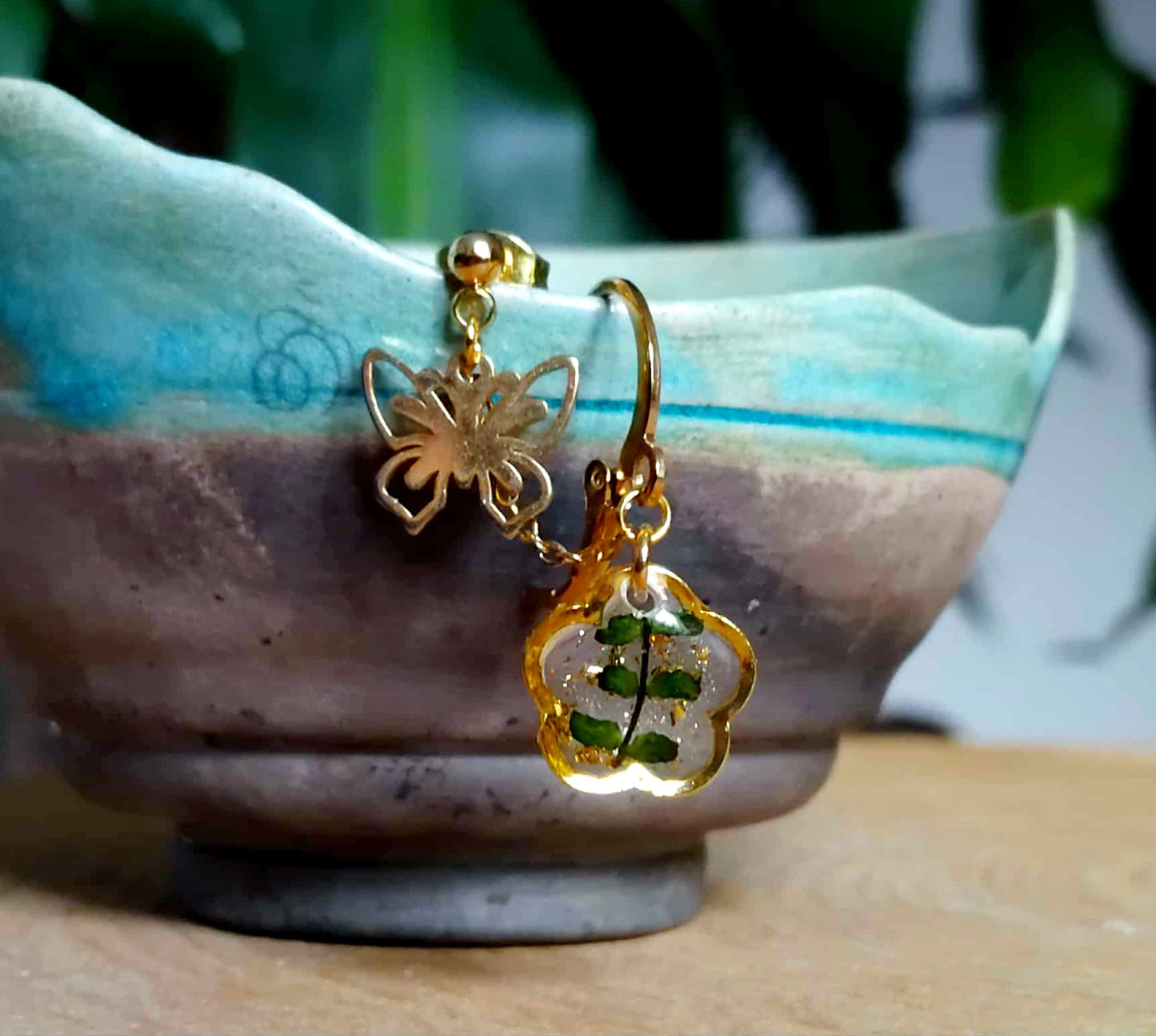 Boucles d'oreille Double piercing Fougère