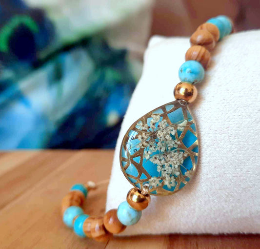 Bracelet Goutte Fleur de carotte sauvage, Turquoise