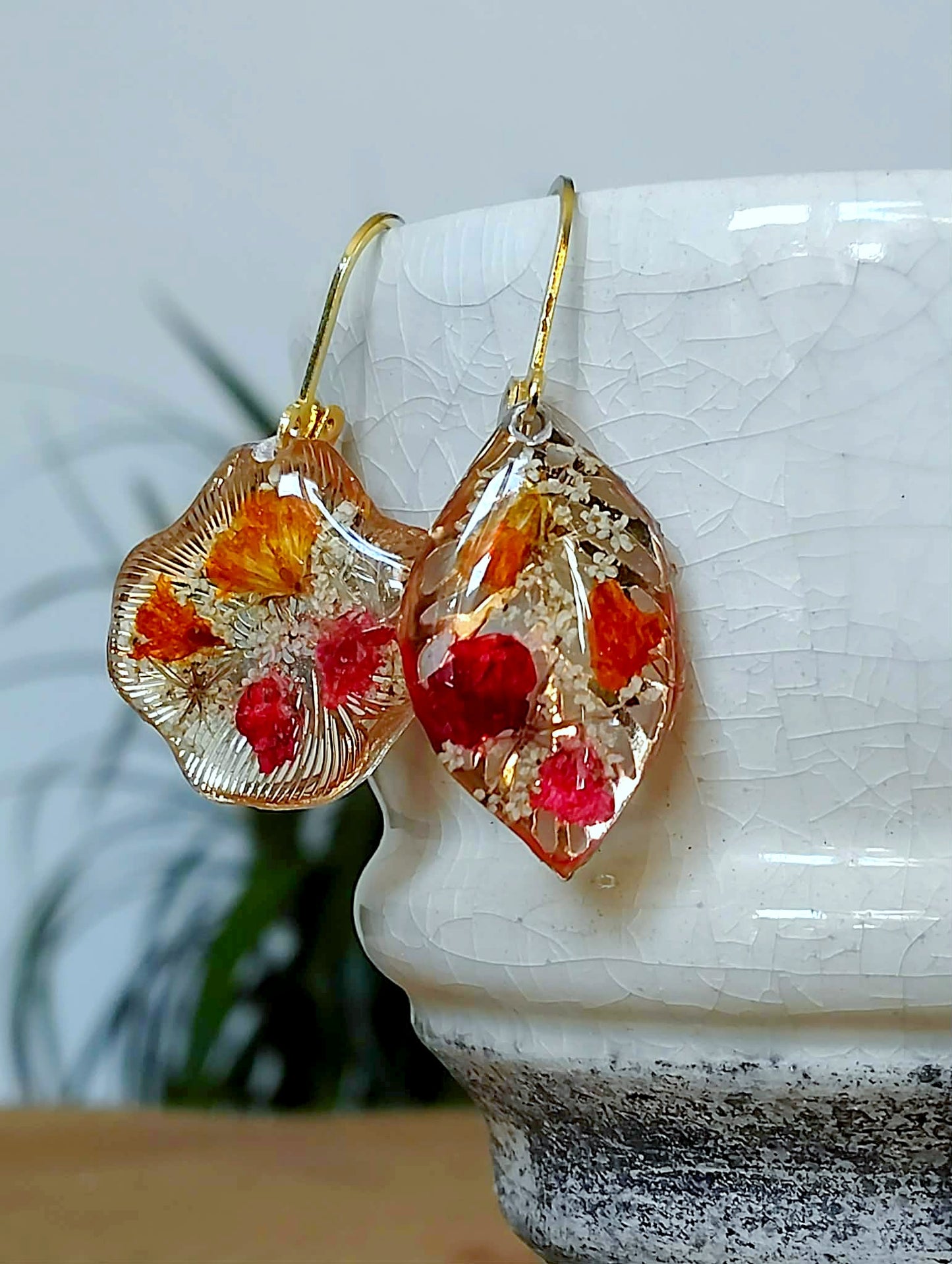 Boucles d'oreille Asymétrique Fleur de carotte gypsophiles