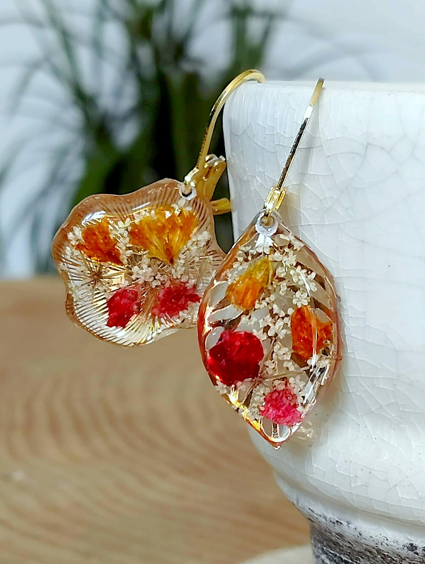 Boucles d'oreille Asymétrique Fleur de carotte gypsophiles