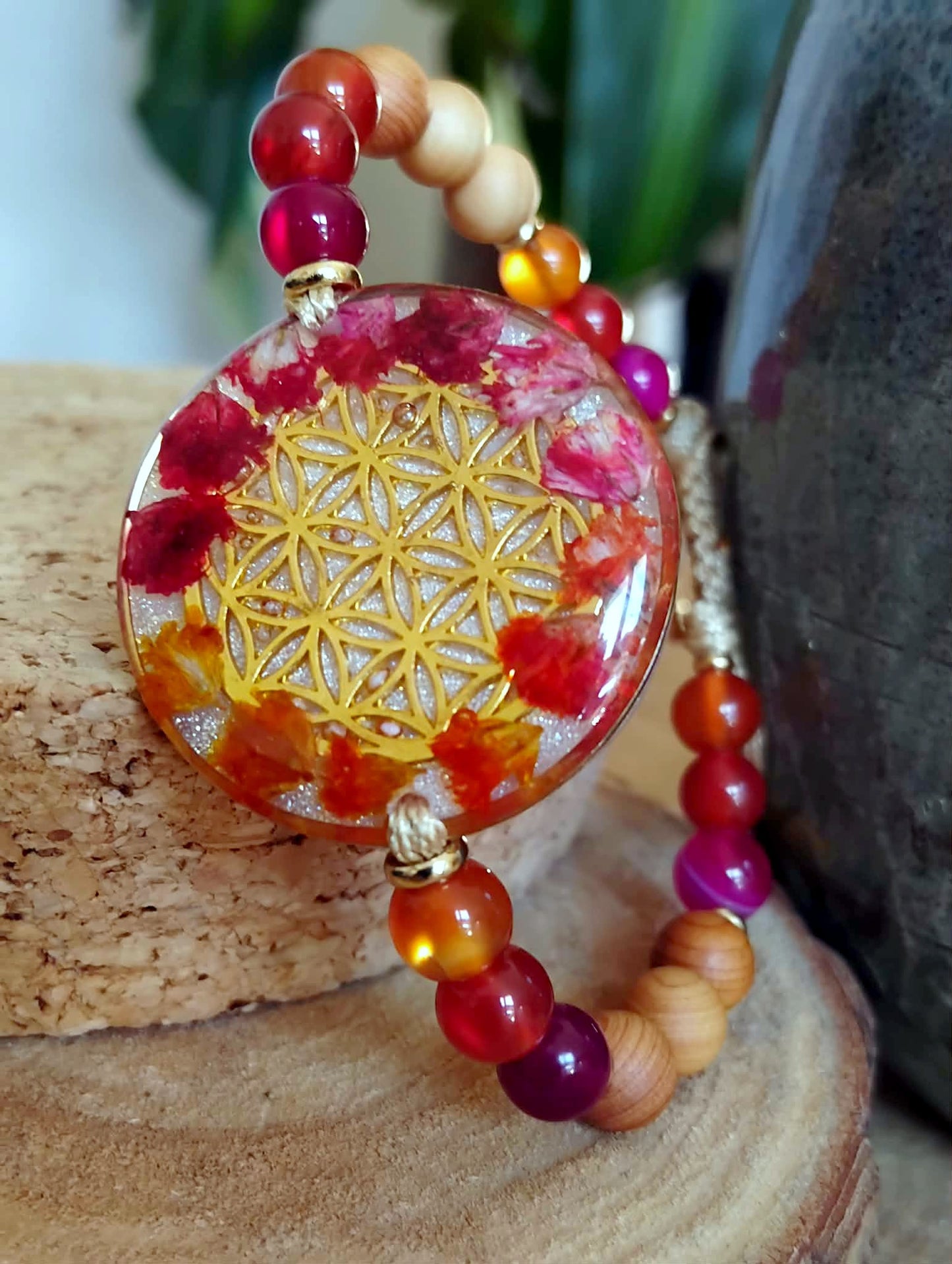 Bracelet  Fleur de vie Gypsophile Agates