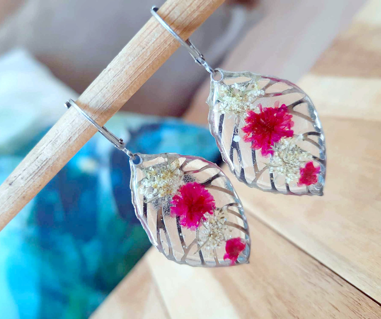 Boucles d'oreille, Fleur de carotte et Gypsophile