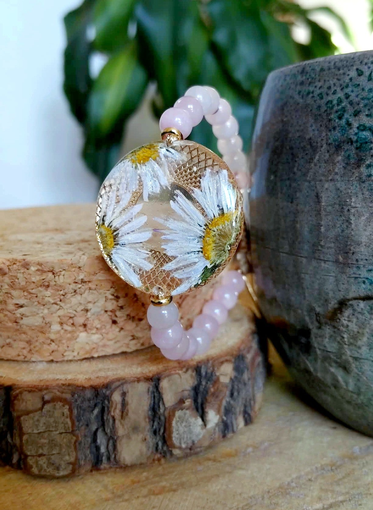 Bracelet Pâquerette, Quartz rose