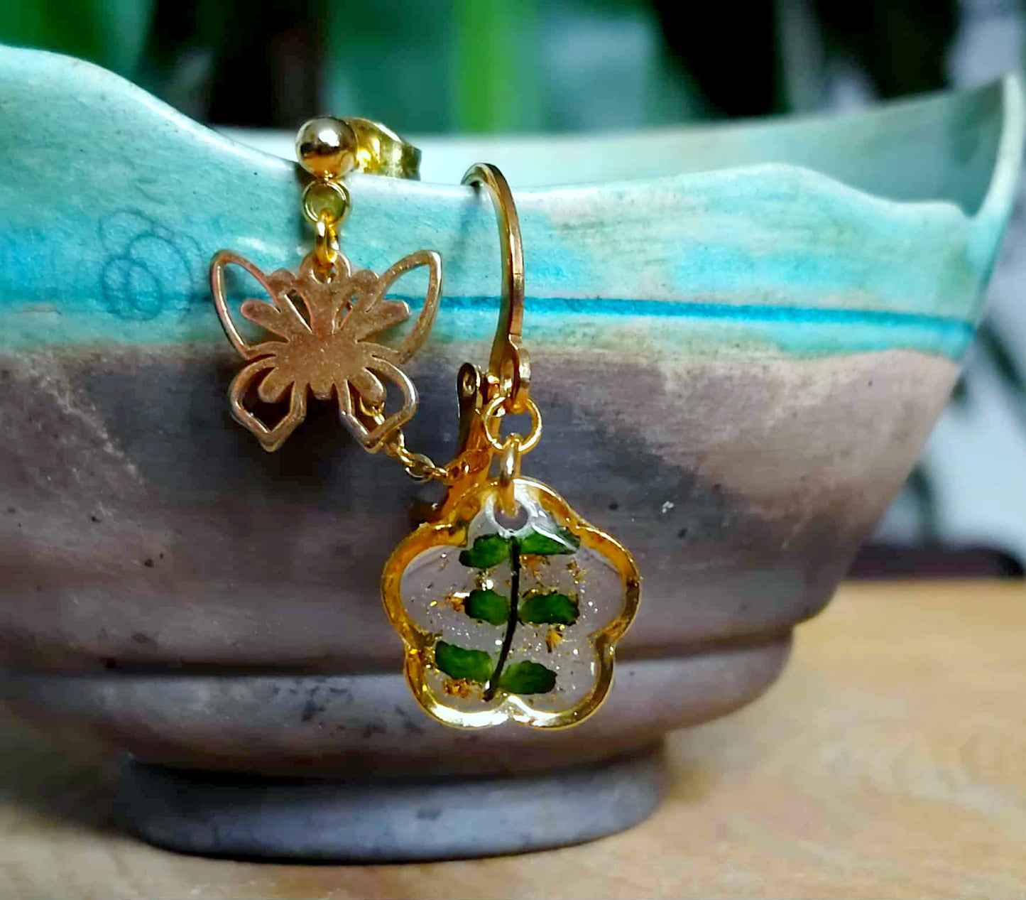 Boucles d'oreille Double piercing Fougère