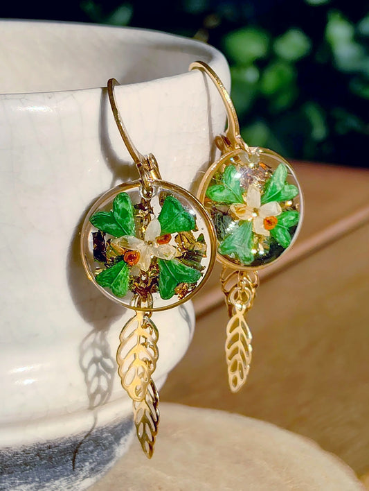 Boucles d'oreille Bourse à pasteur, Fleur d'olivier