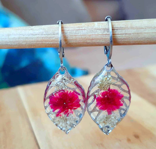 Boucles d'oreille, Fleur de carotte et Gypsophile