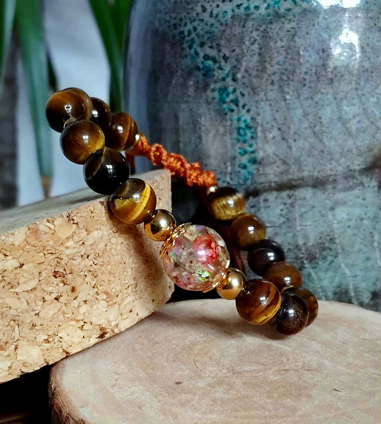 Bracelet fleur de carotte Gypsophile Œil de tigre