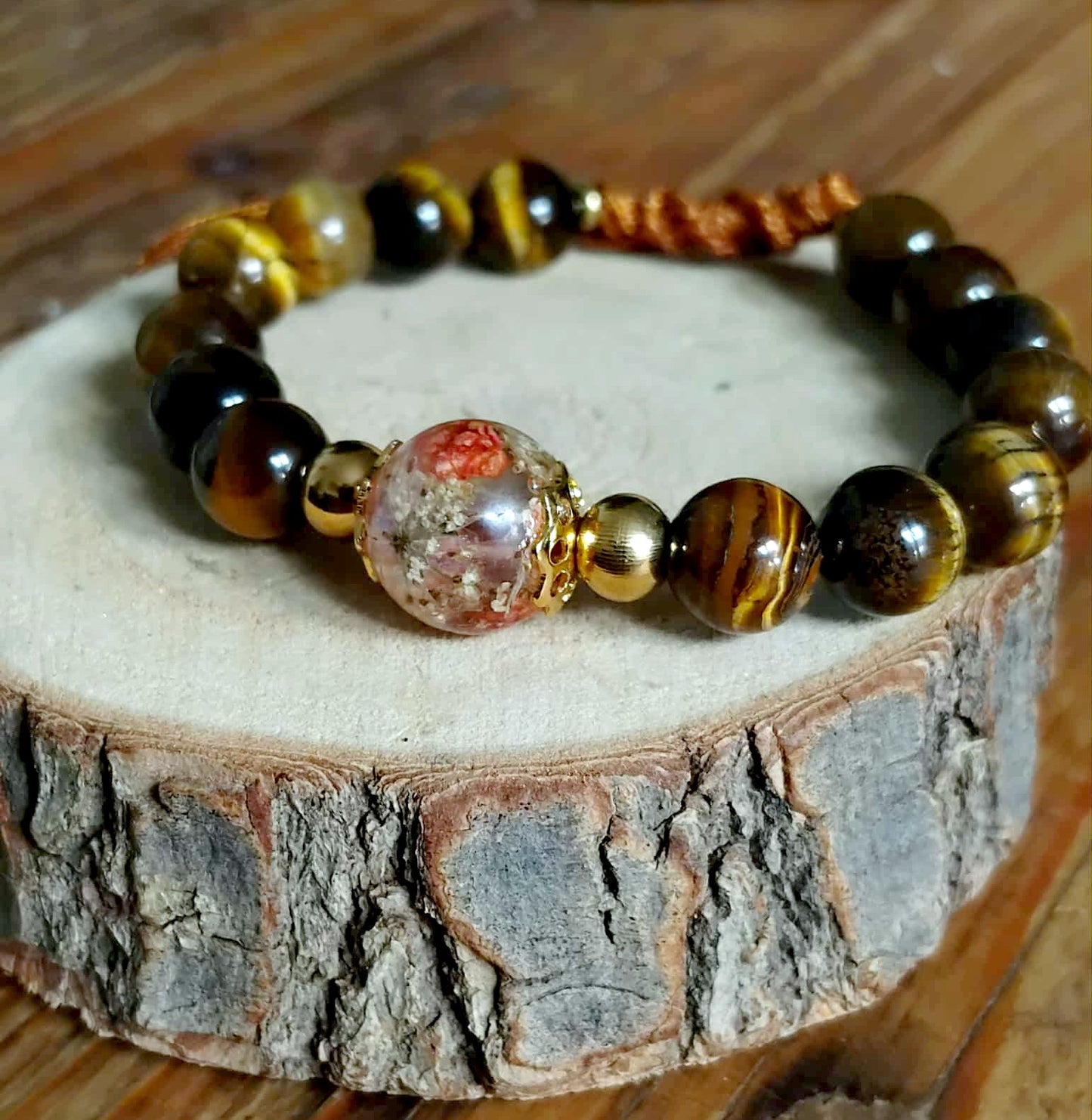 Bracelet fleur de carotte Gypsophile Œil de tigre