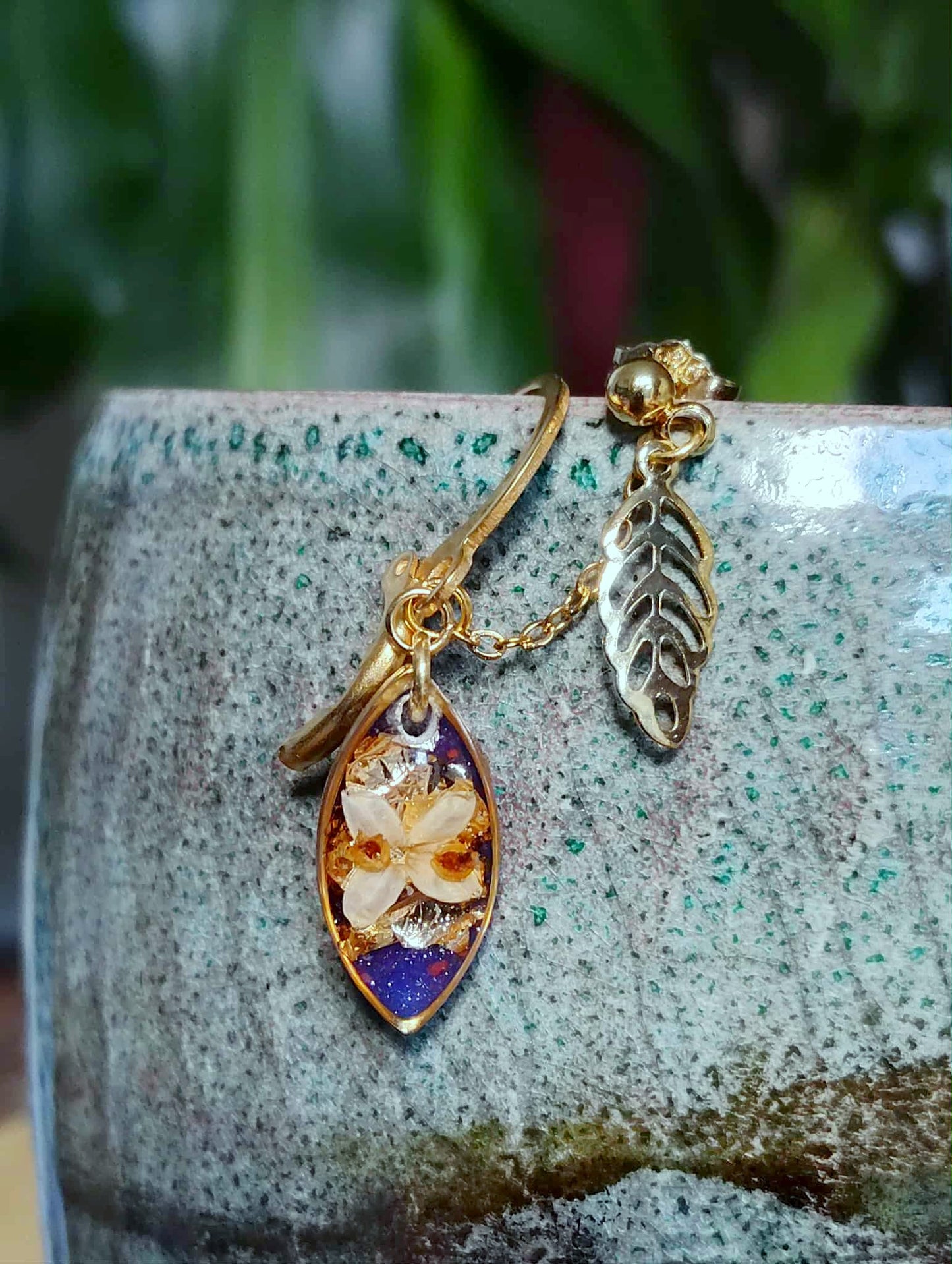 Boucles d'oreille Double piercing  Fleur d'olivier