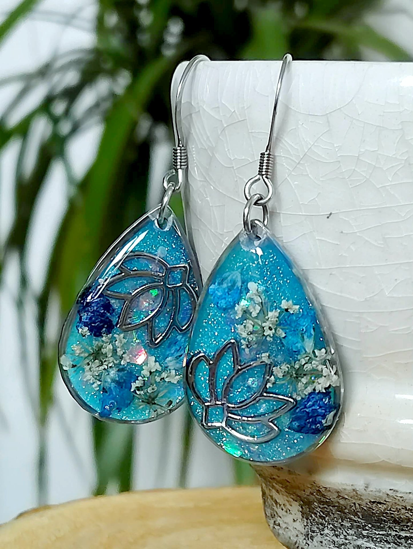 Boucles d'oreille Lotus Fleur de carotte Gypsophiles