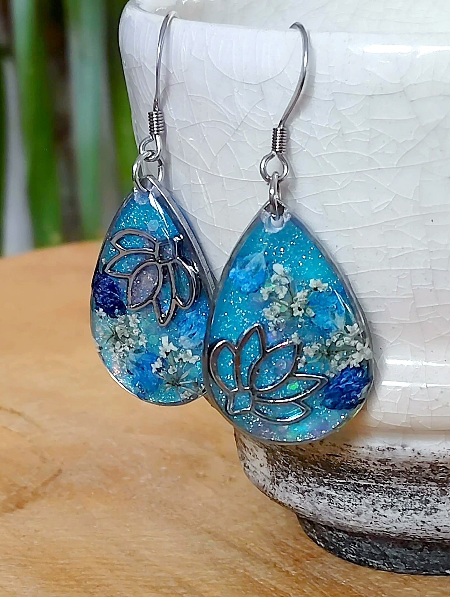 Boucles d'oreille Lotus Fleur de carotte Gypsophiles
