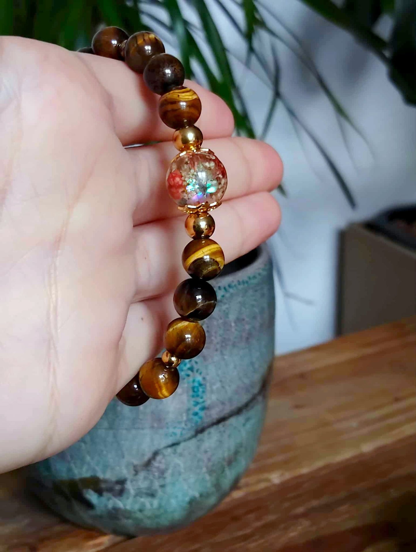 Bracelet fleur de carotte Gypsophile Œil de tigre