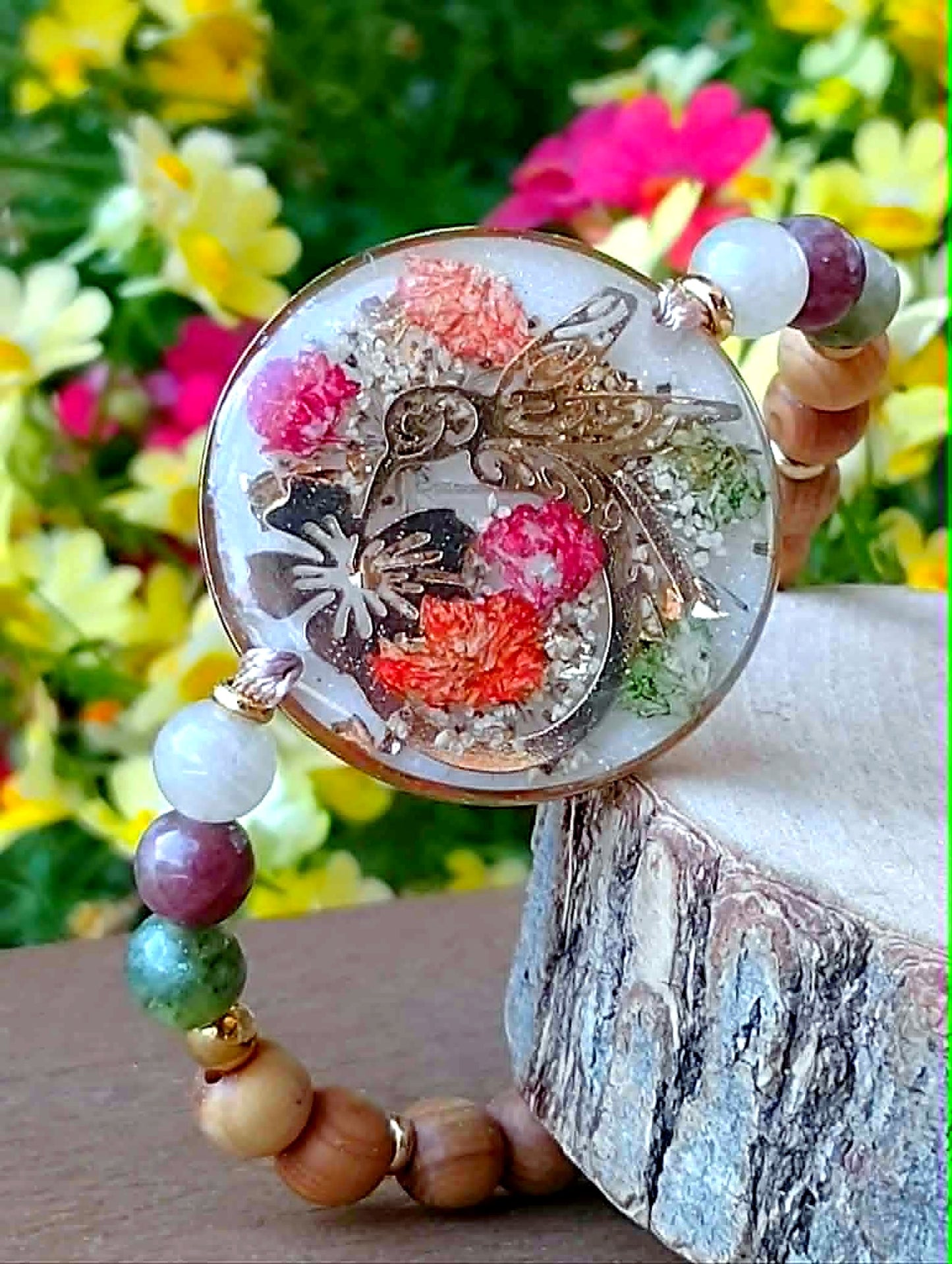 Bracelet Colibri Fleur de carotte Gypsophile Agate