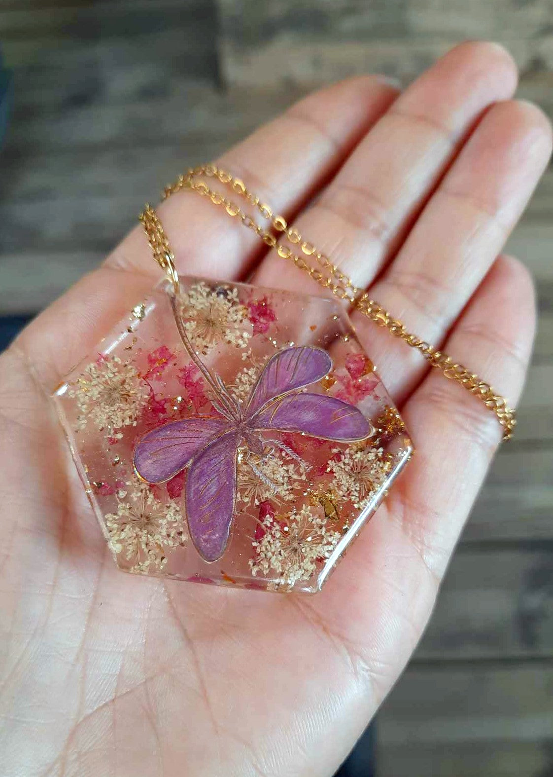 Collier, Libellule, Fleur de carotte, Bougainvillier