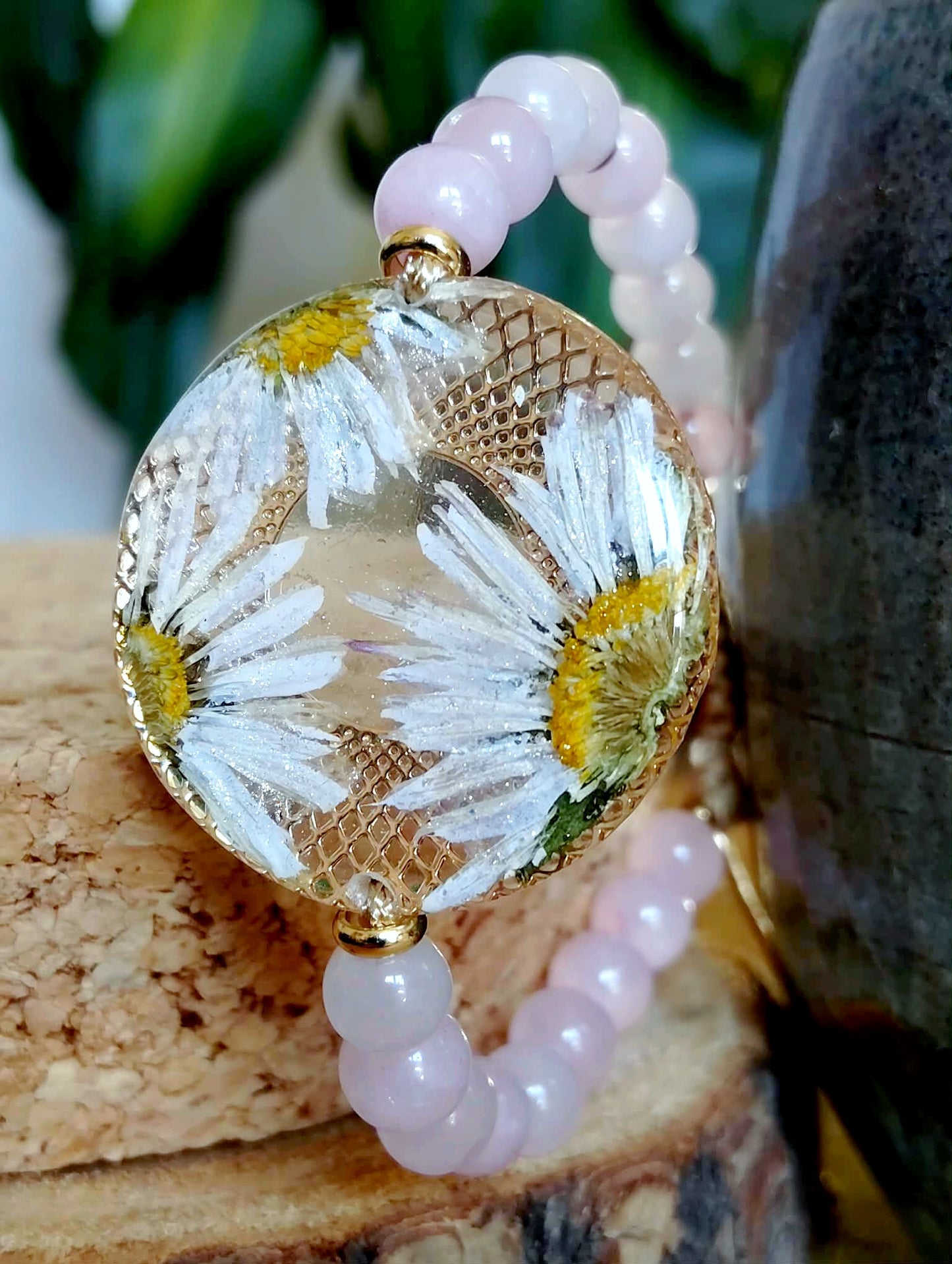 Bracelet Pâquerette, Quartz rose