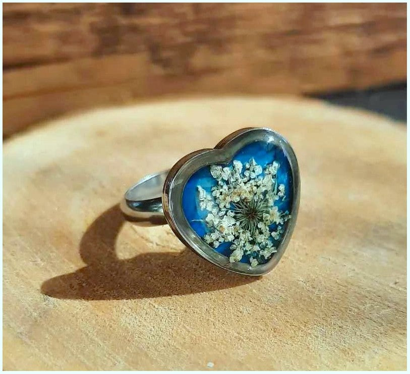 Bague  Cœur en Acier inox Fleur de carotte