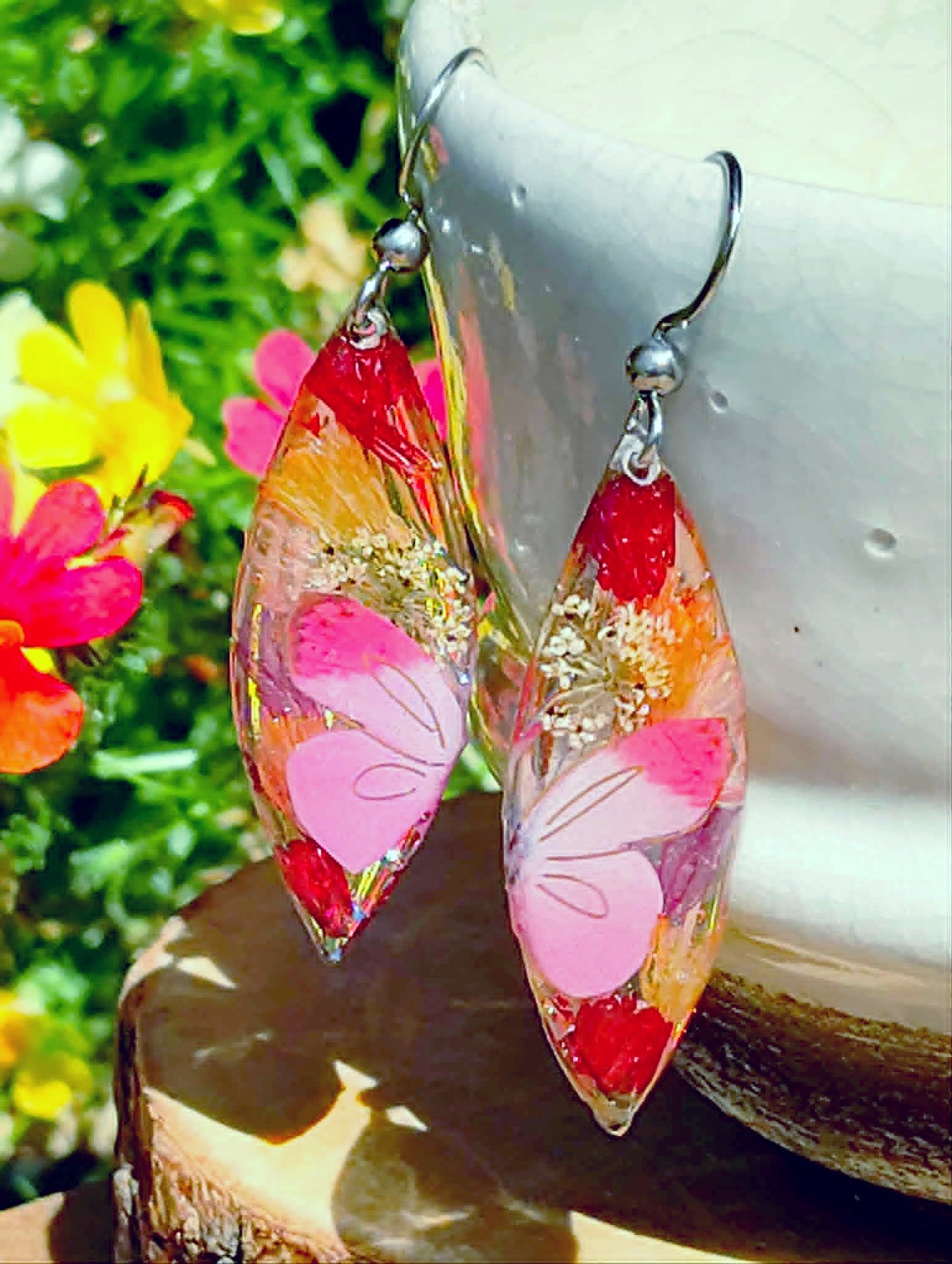 Boucles d'oreille, Statices et Fleurs de carotte