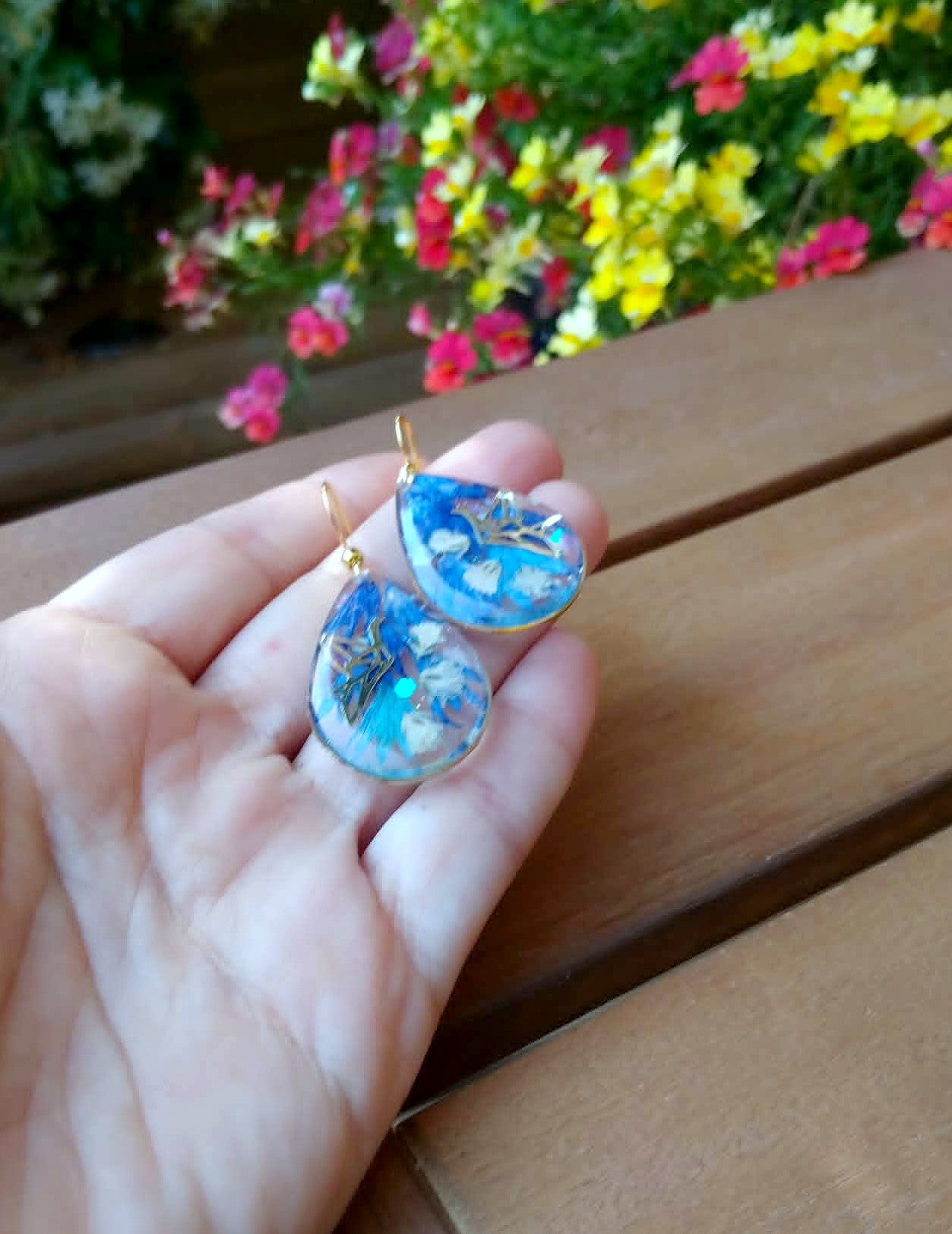 Boucles d'oreille Bleuet et Gypsophiles