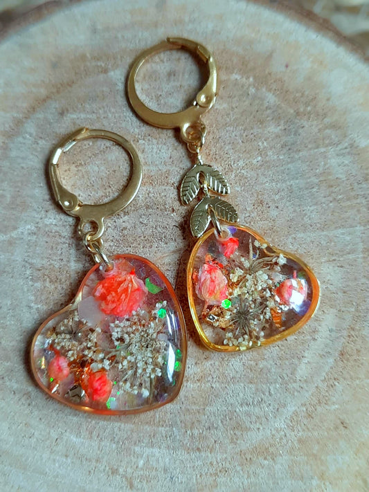 Boucles d'oreille Asymétrique, Fleur de carotte, Gypsophile