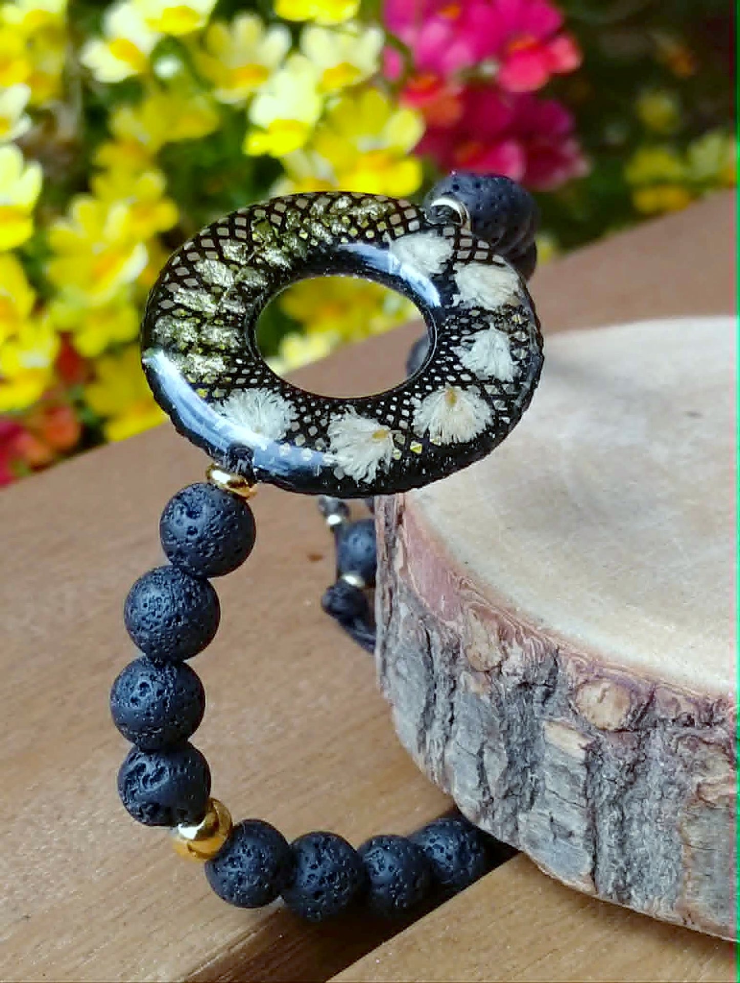 Bracelet, Fougère, Gypsophiles,  Lave
