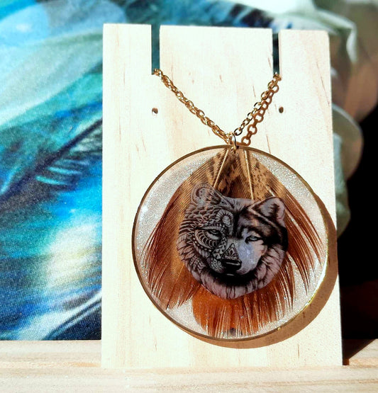 Collier, Loup, Plumes de Faisan