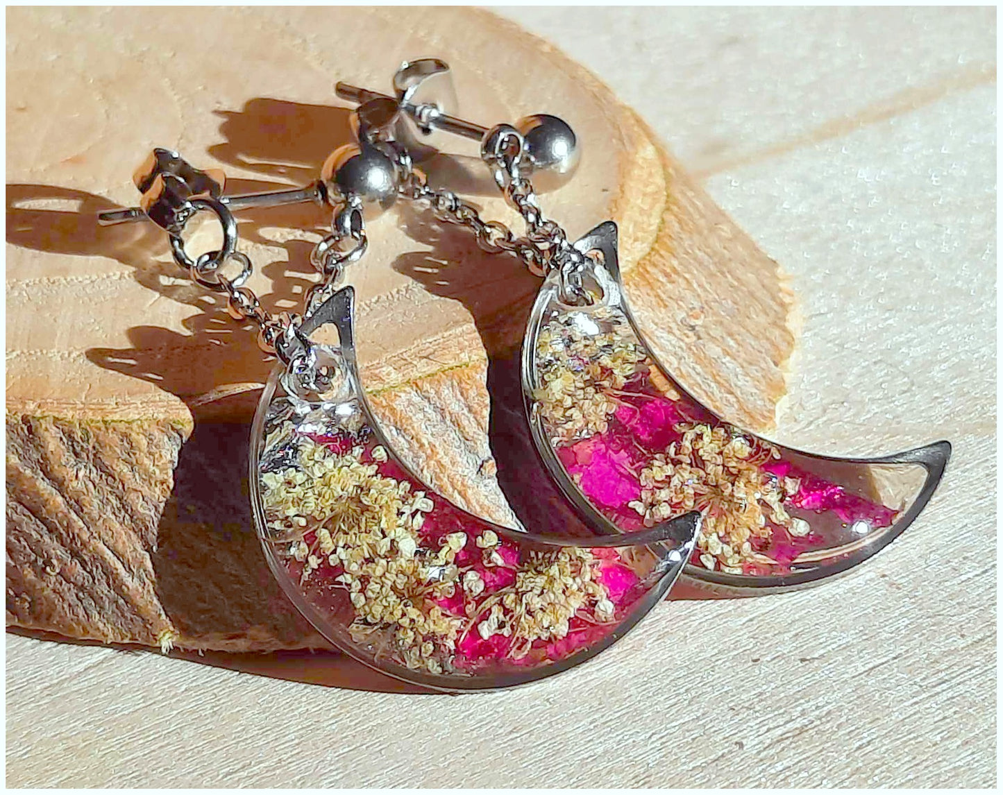 Boucles d'oreille, Lune Fleur de carotte