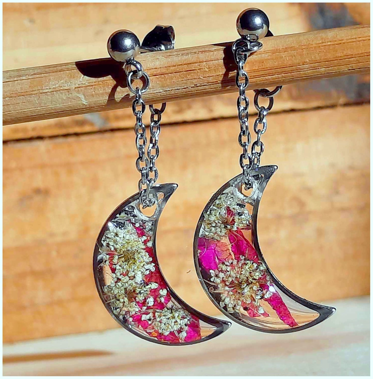 Boucles d'oreille, Lune Fleur de carotte