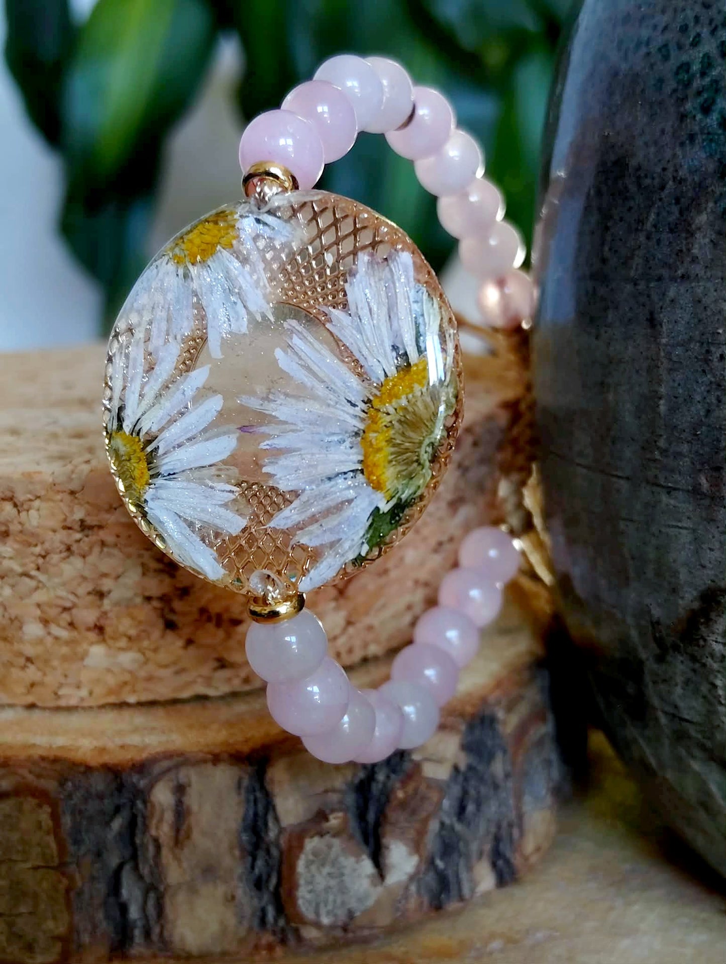 Bracelet Pâquerette, Quartz rose