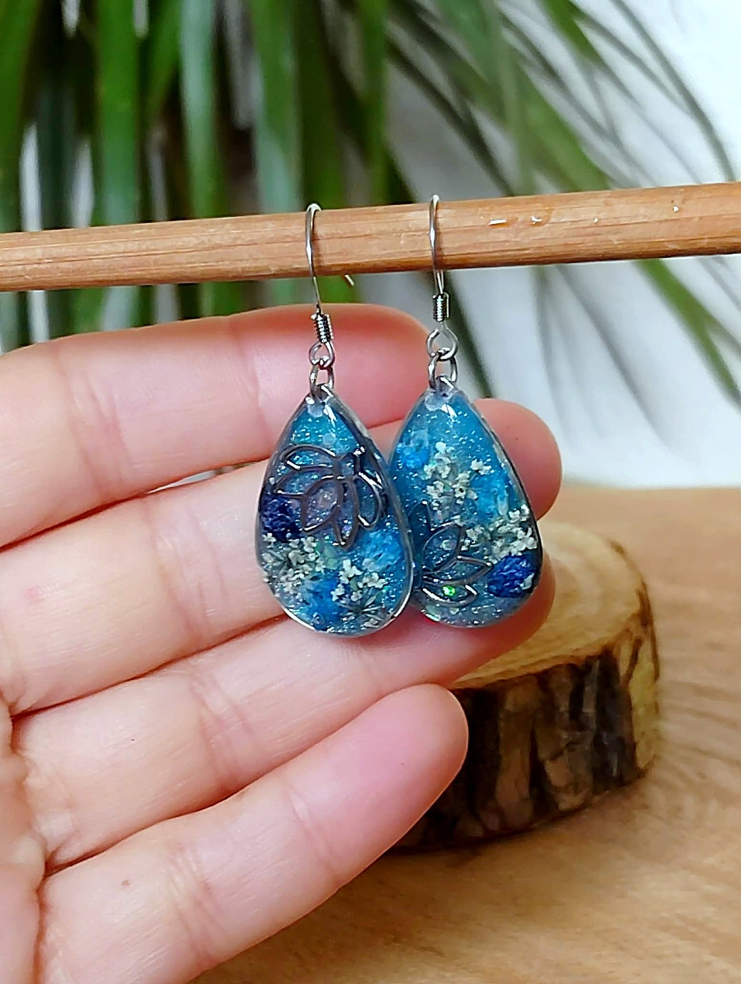 Boucles d'oreille Lotus Fleur de carotte Gypsophiles