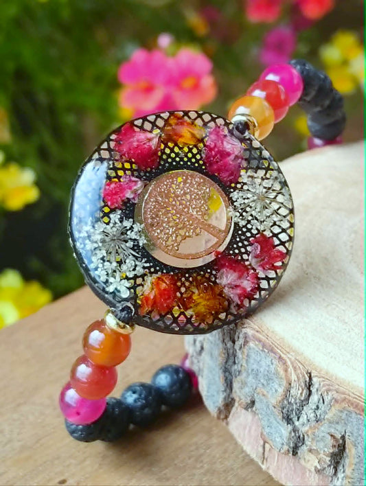Bracelet  Gypsophiles Fleur de carotte Lave Agate