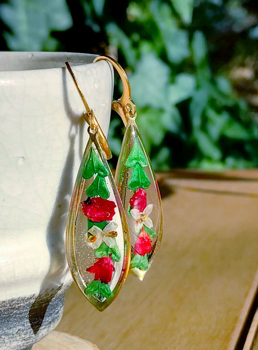 Boucles d'oreille Bourse à pasteur, Fleur d'olivier, Gypsophile