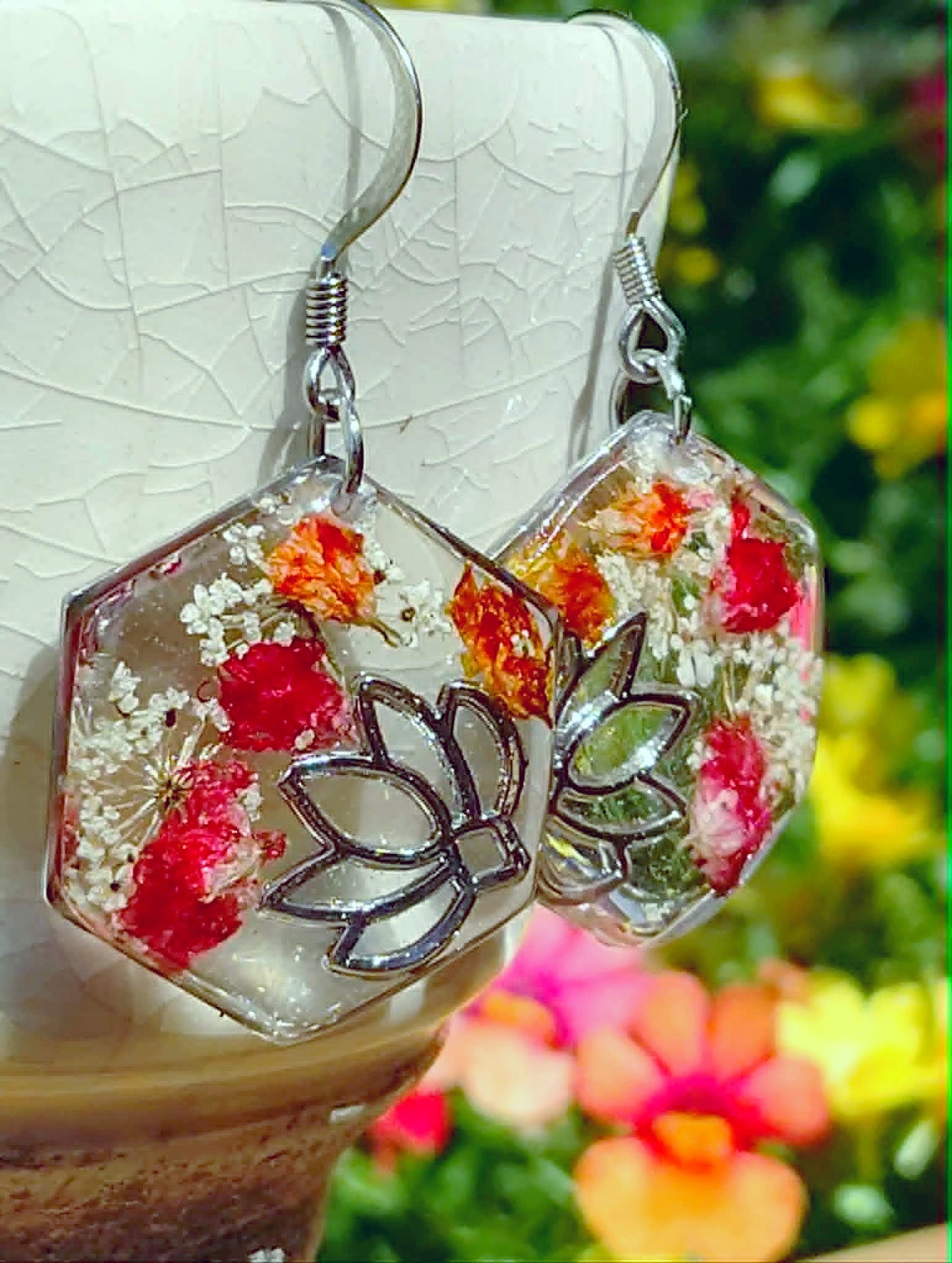 Boucles d'oreille Lotus Fleur de carotte Gypsophiles