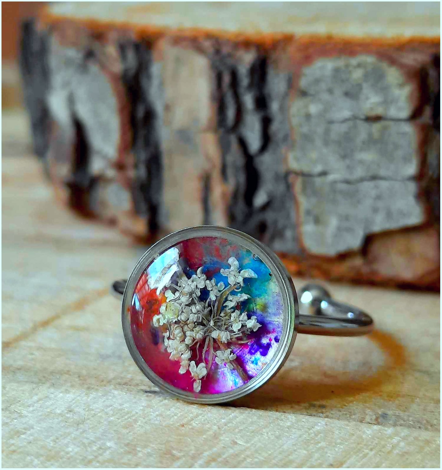 Bague Acier inox Fleur de carotte