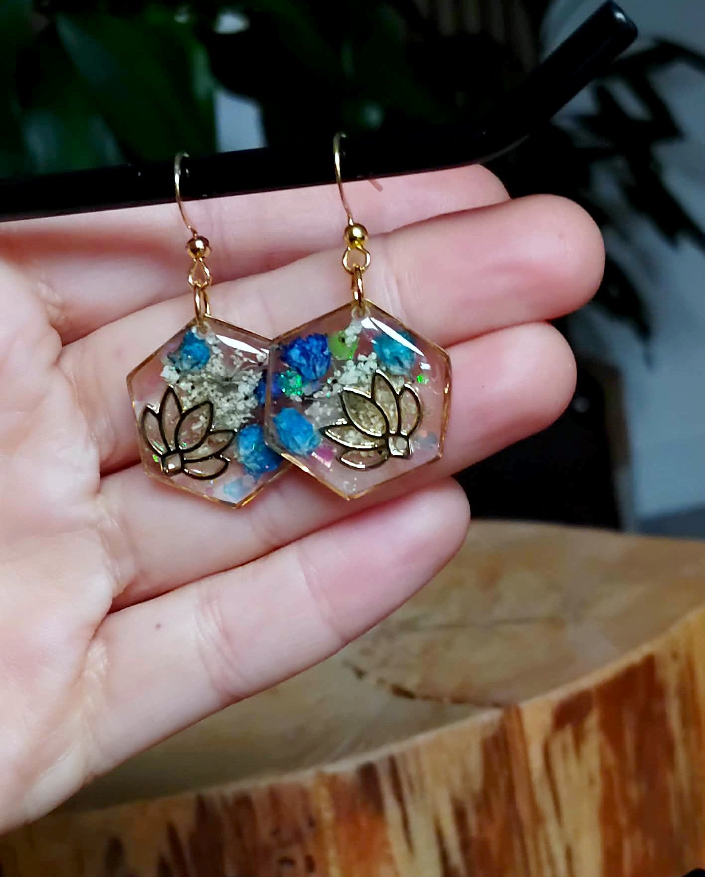 Boucles d'oreille Lotus Fleur de carotte Gypsophiles