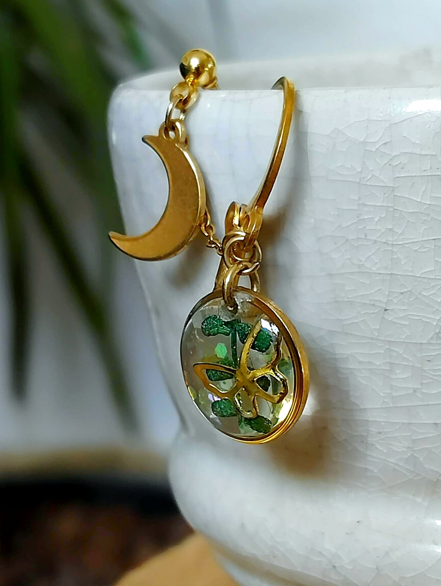 Boucles d'oreille Double piercing  Fougère