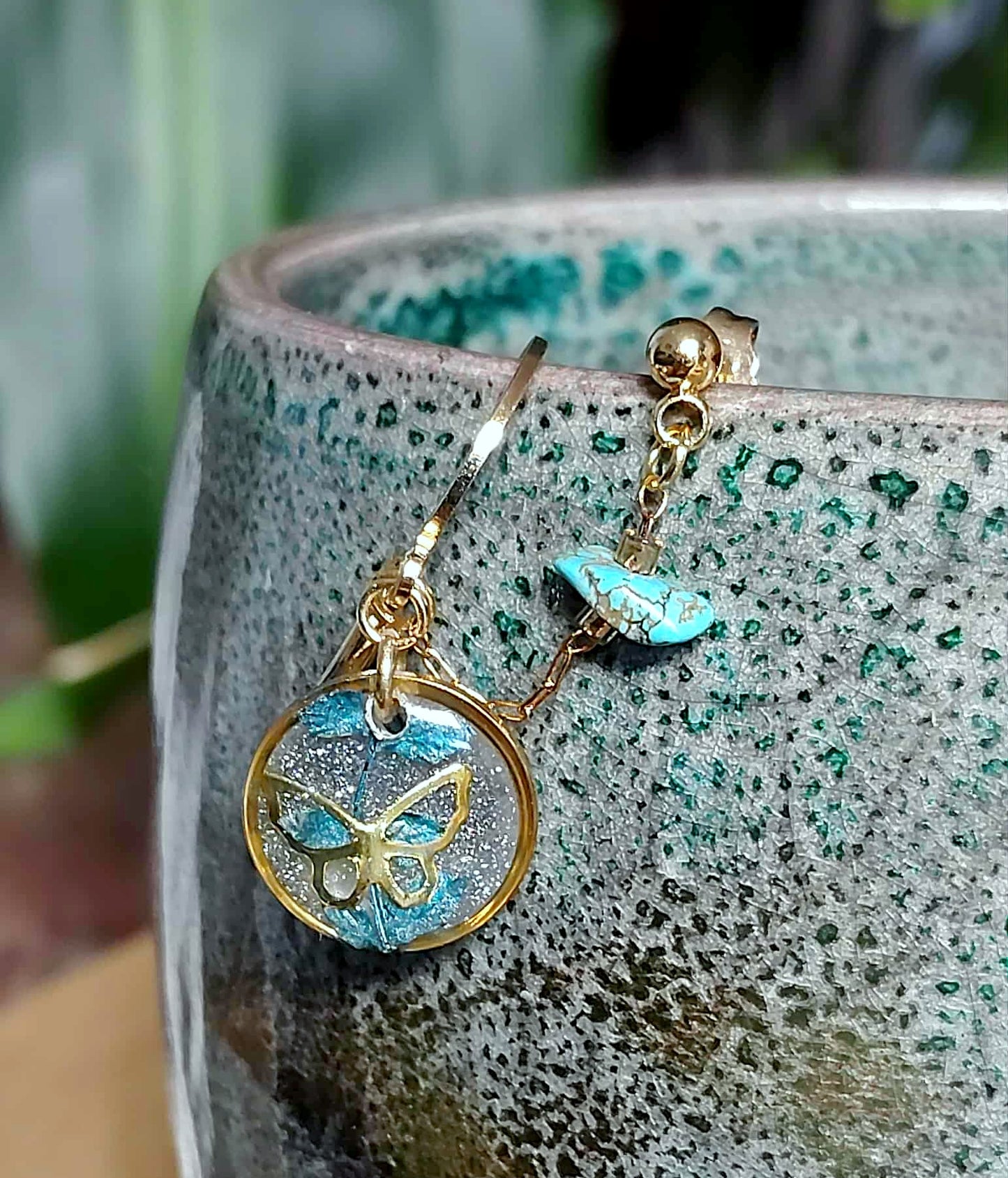 Boucles d'oreille Double piercing Fougère
