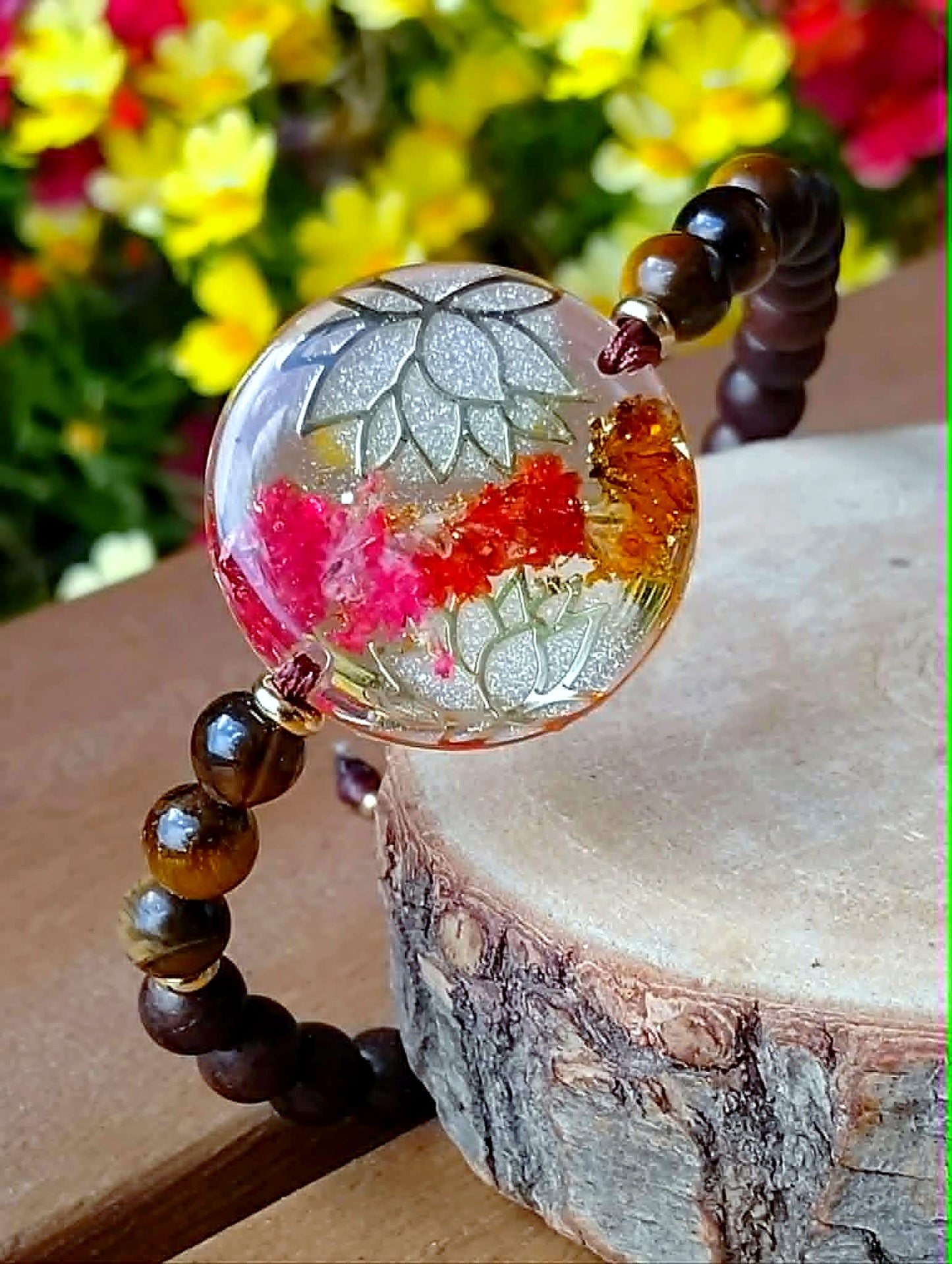 Bracelet Lotus Gypsophile Œil de tigre