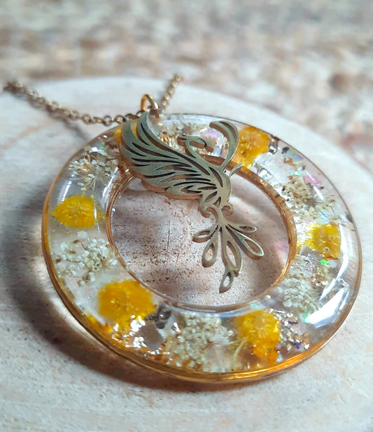Collier, Phoenix, Fleur de carotte et mimosa
