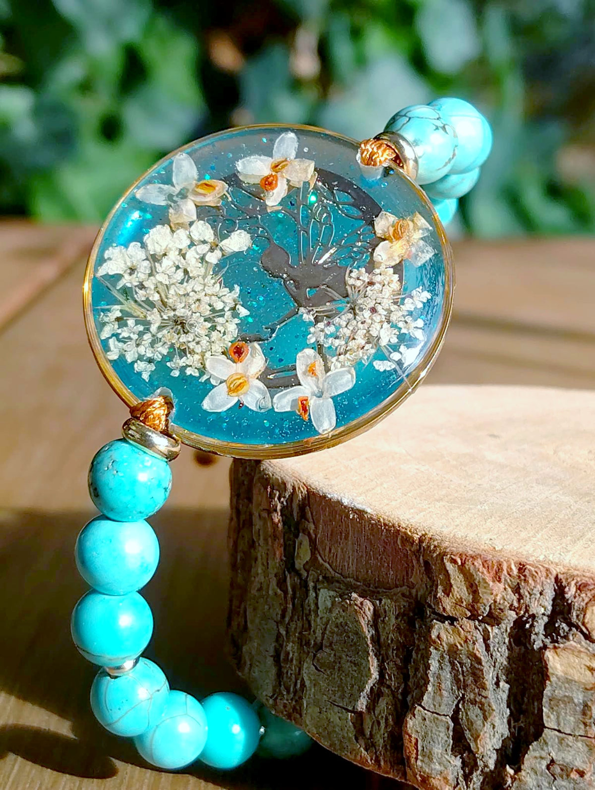 Bracelet Fleurs d'olivier et fleur de carotte