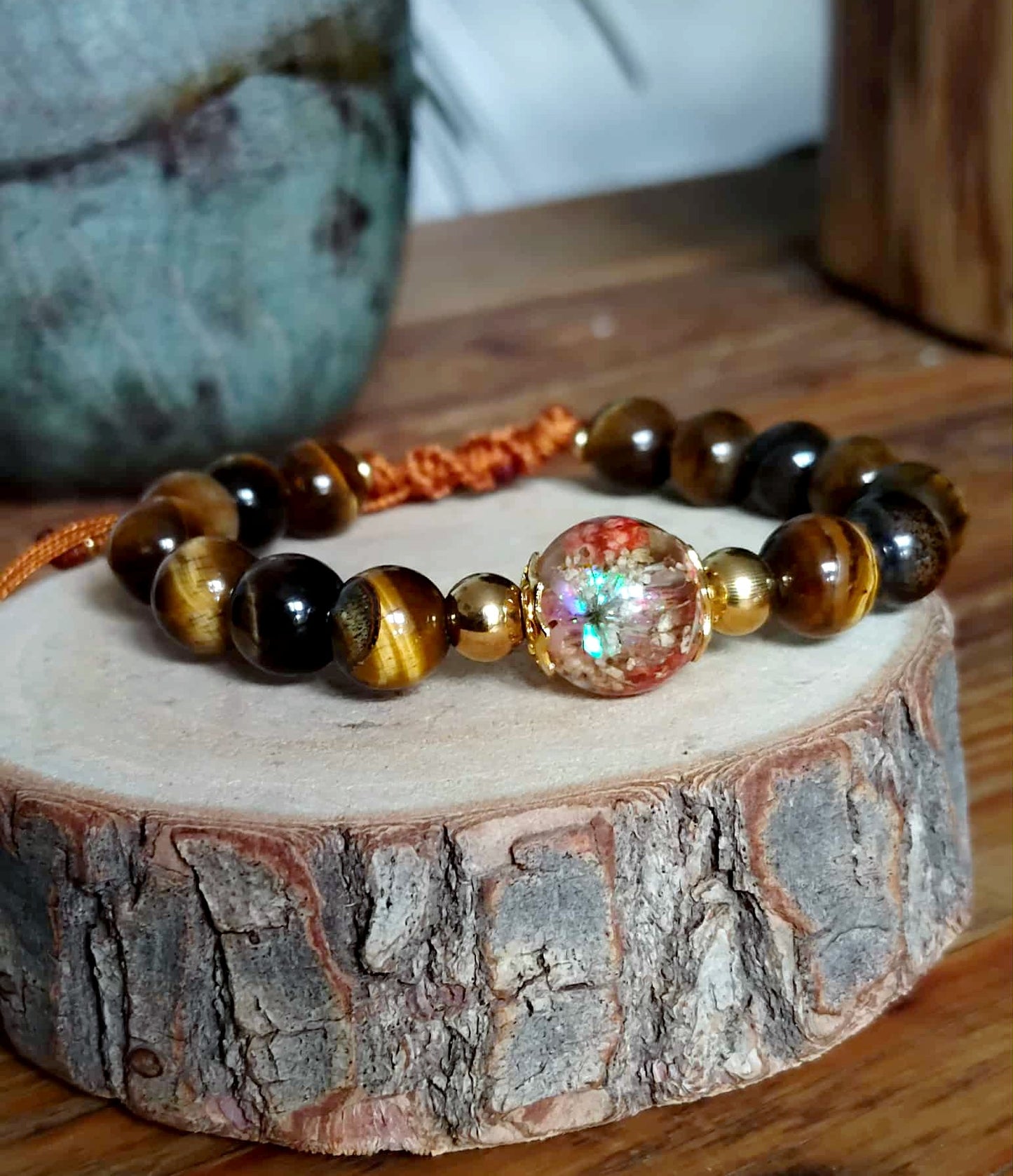 Bracelet fleur de carotte Gypsophile Œil de tigre