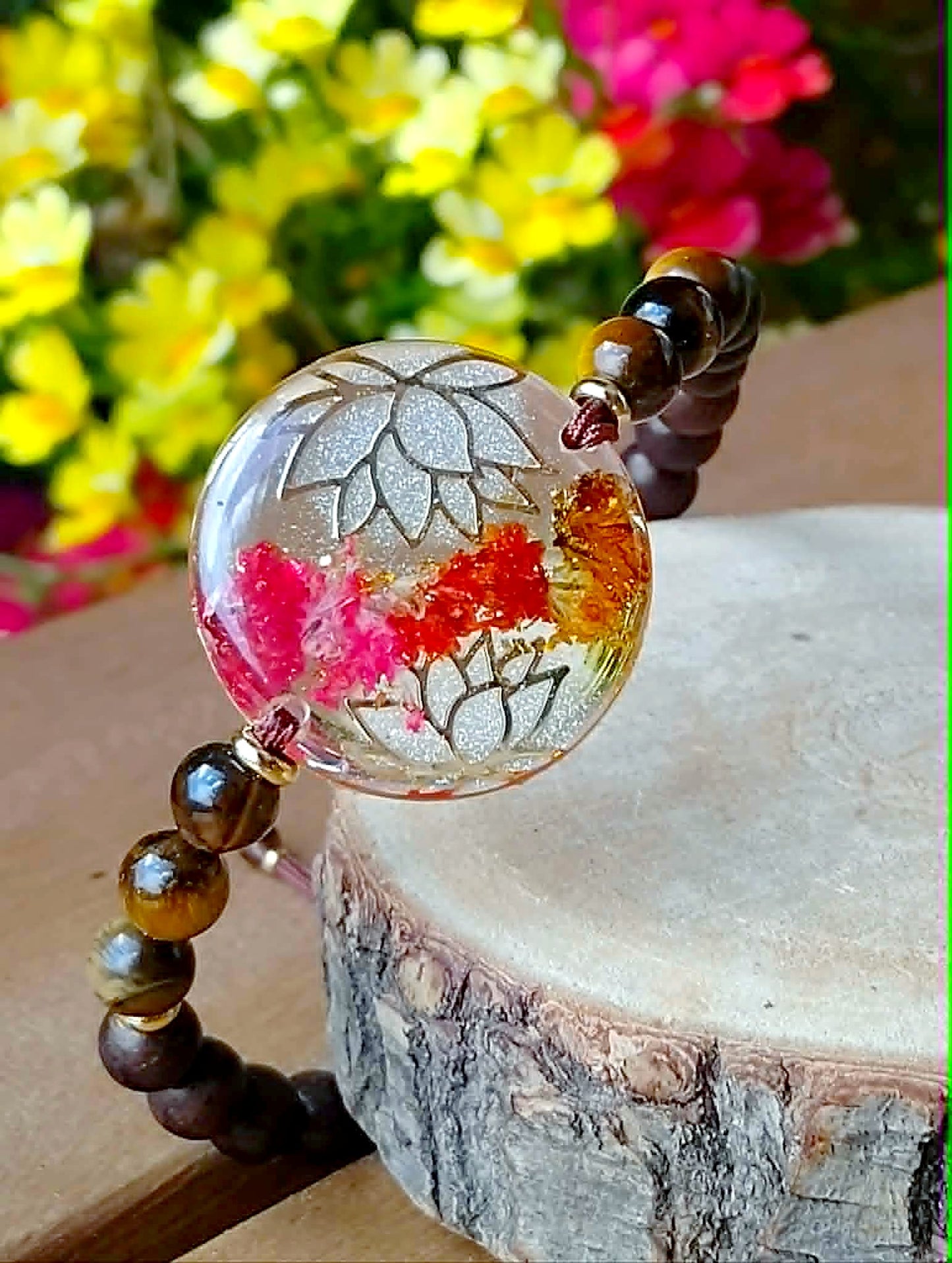 Bracelet Lotus Gypsophile Œil de tigre