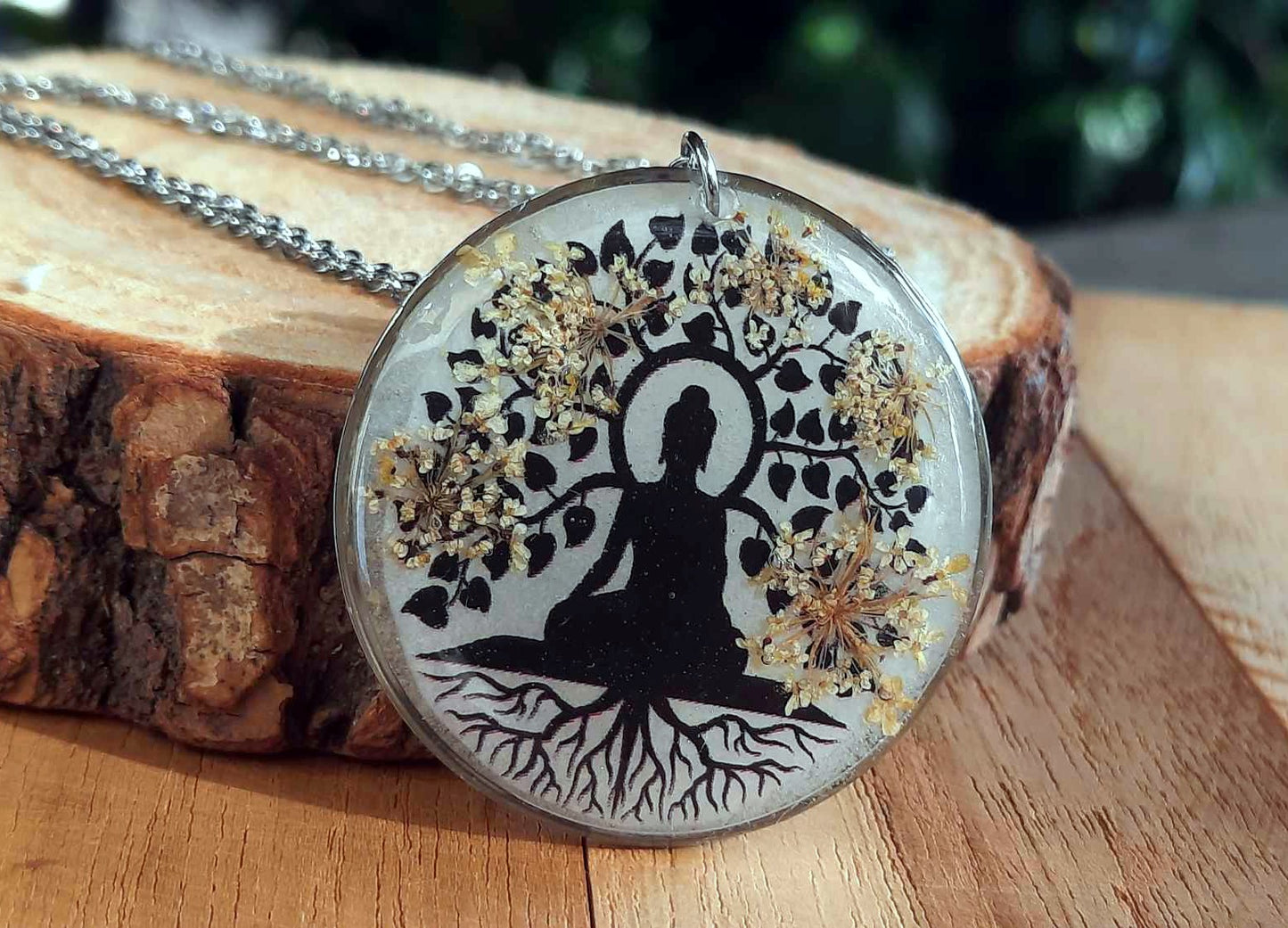 Collier Bouddha arbre de vie, Fleur de carotte