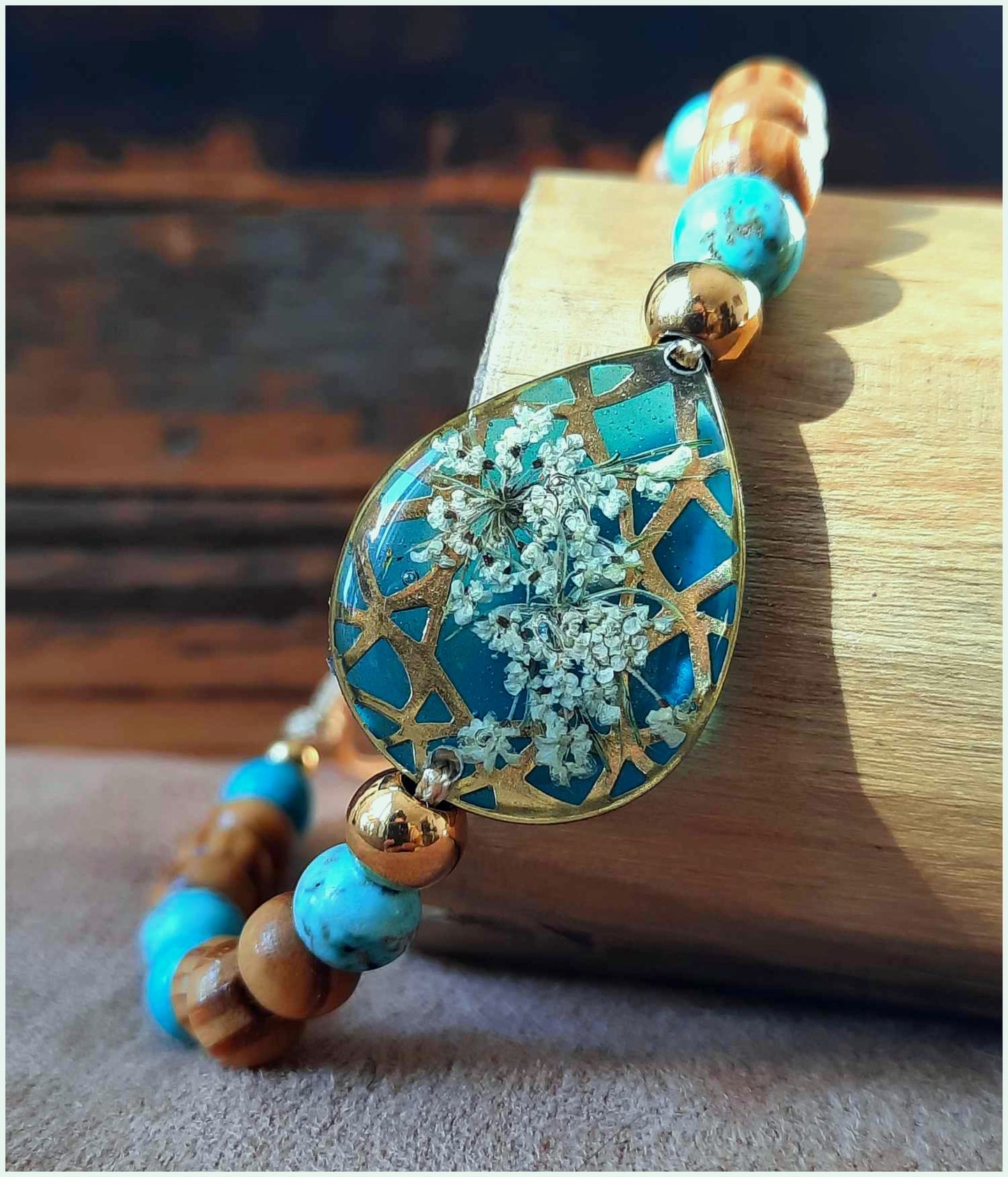 Bracelet Goutte Fleur de carotte sauvage, Turquoise