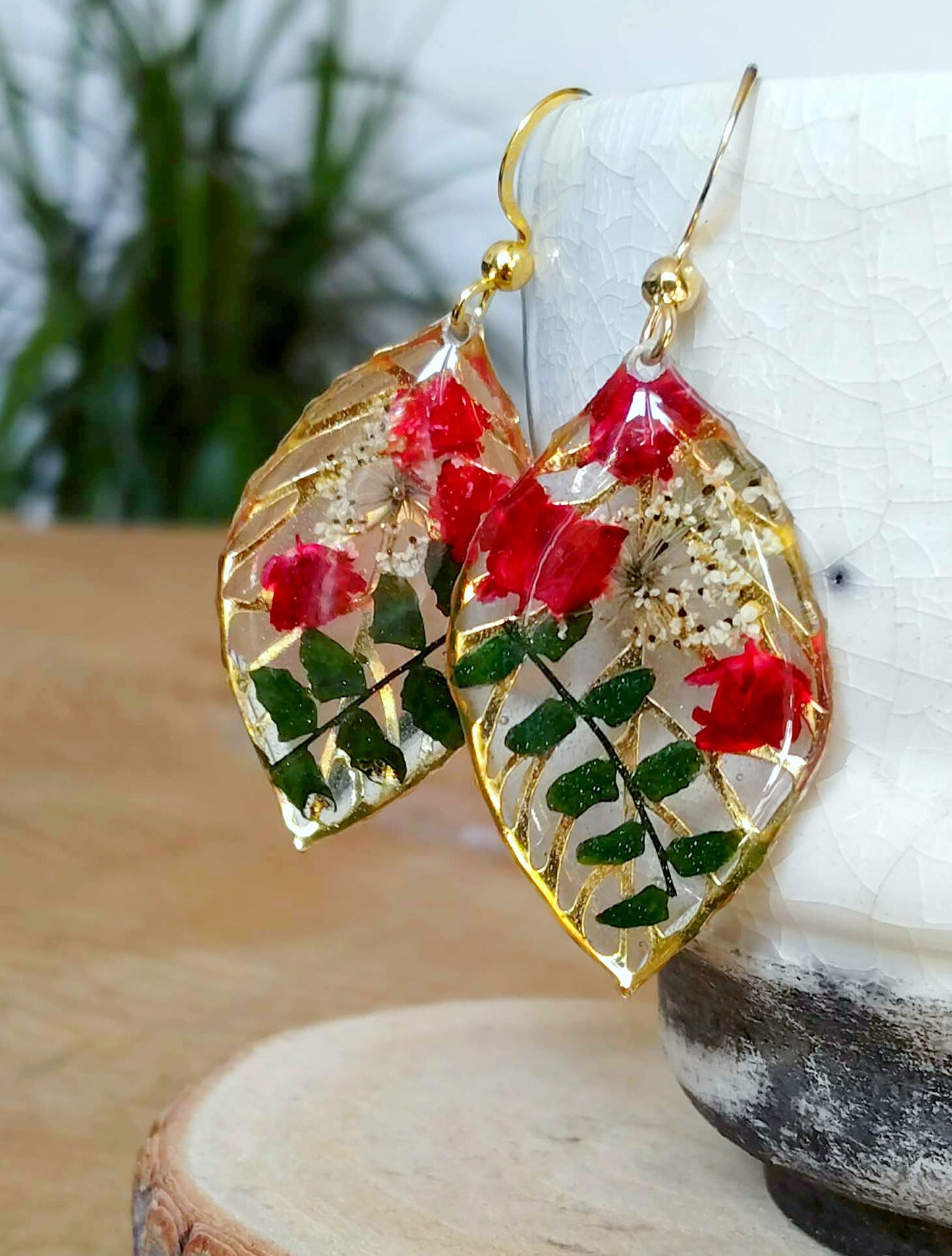 Boucles d'oreille Gypsophiles Fleur de carotte Fougère