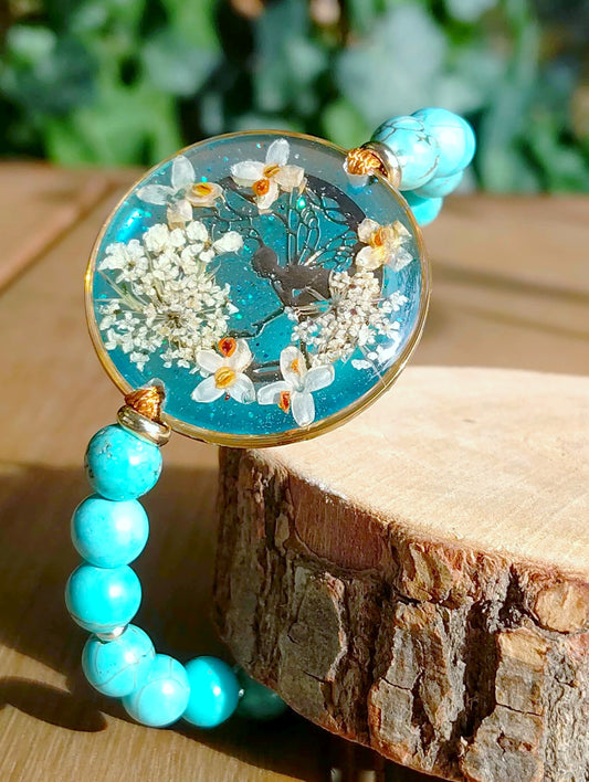 Bracelet Fleurs d'olivier et fleur de carotte