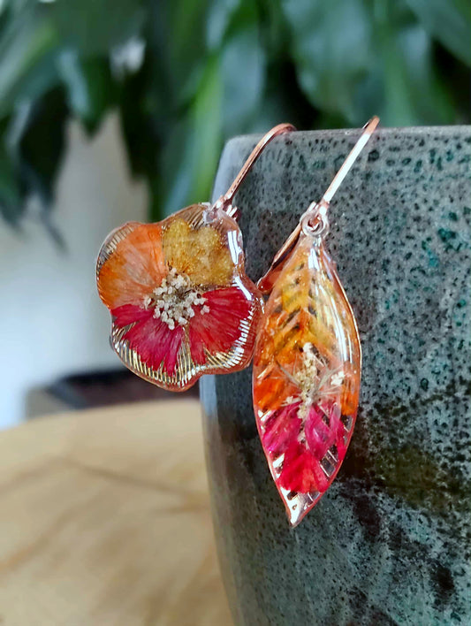 Boucles d'oreille Asymétrique Fleur de carotte Statice