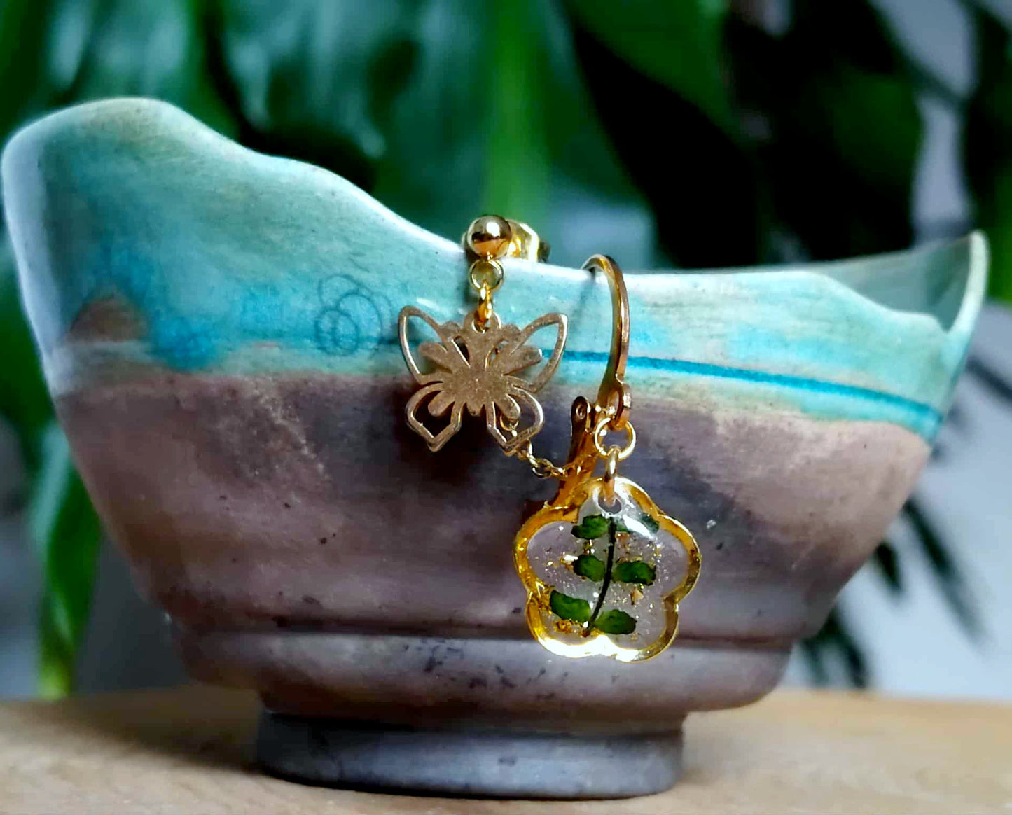 Boucles d'oreille Double piercing Fougère